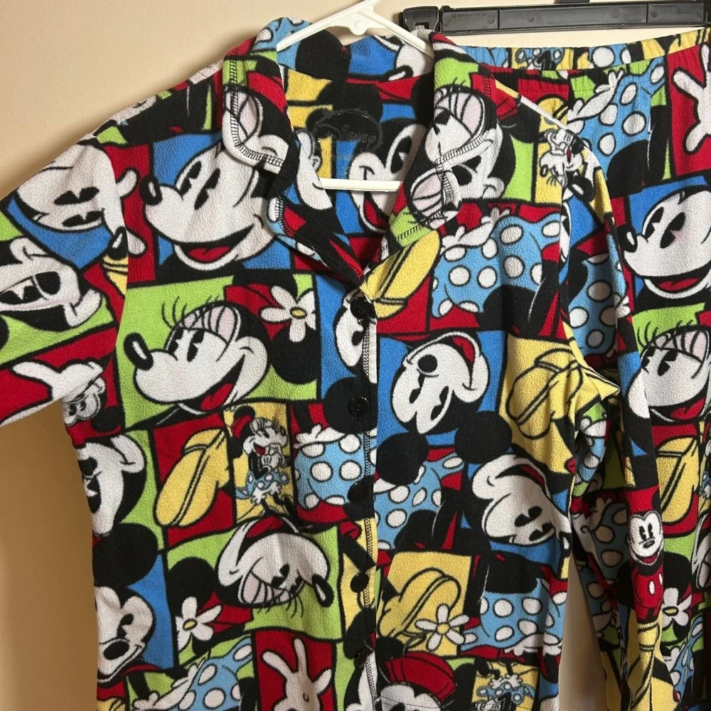 Disney Mickey Minnie Mouse Fleece PJ‎ Set Women's Sz L Cozy Winterwear Comfy - Picture 3 of 6